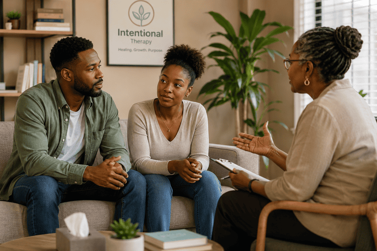 A warm, professional counselling conversation at Intentional Therapy & Counselling Services